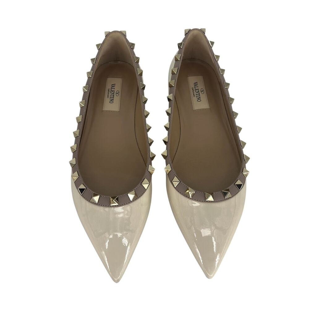Valentino Rockstud Patent Ballet Flats Ivory‎ Poudre 37